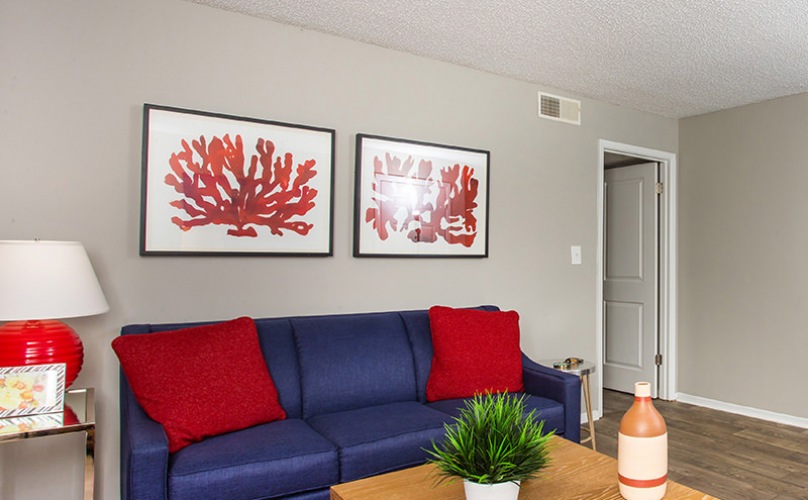 Living room with stylish decor at 700 Riverchase Apartments in Hoover, AL